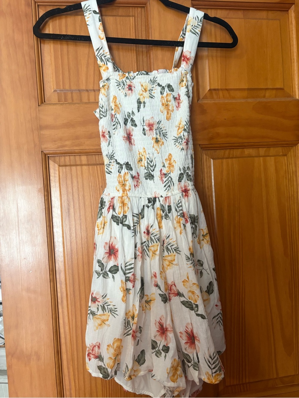 Girls Floral Smocked Romper- White with Yellow & Pink Flowers
